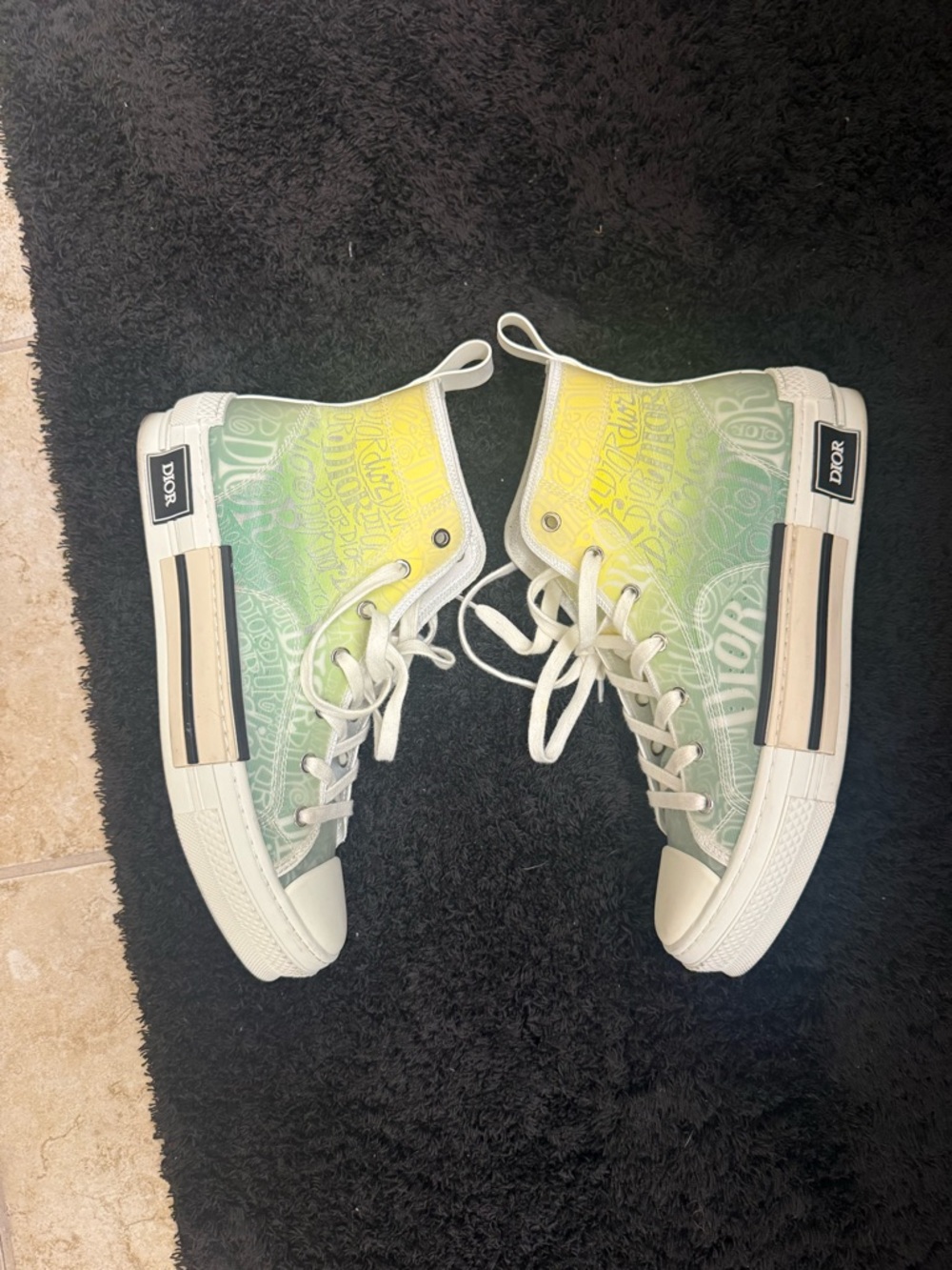 Dior High-Top Sneakers in White with Green and Yellow Gradient - Picture 2 of 8